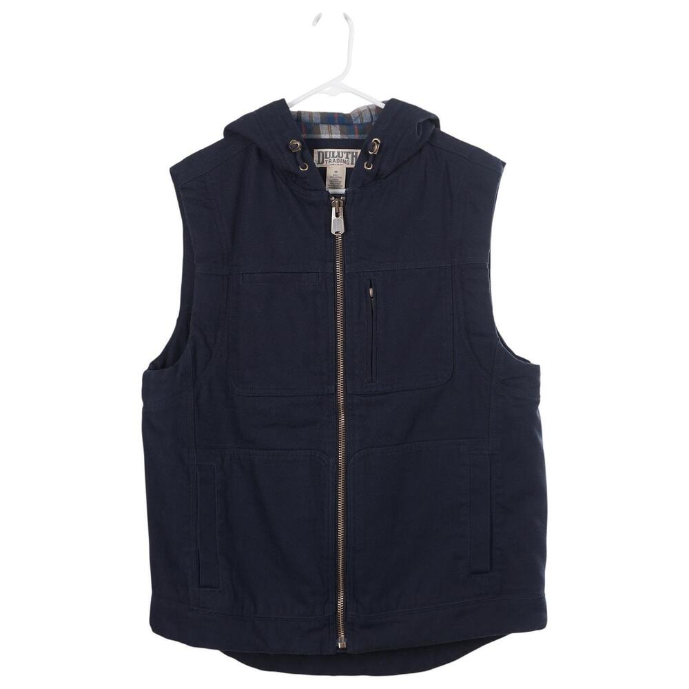 NWT Duluth Work Vest Men M Blue Cotton Canvas Hooded Full Zip Flannel Lined